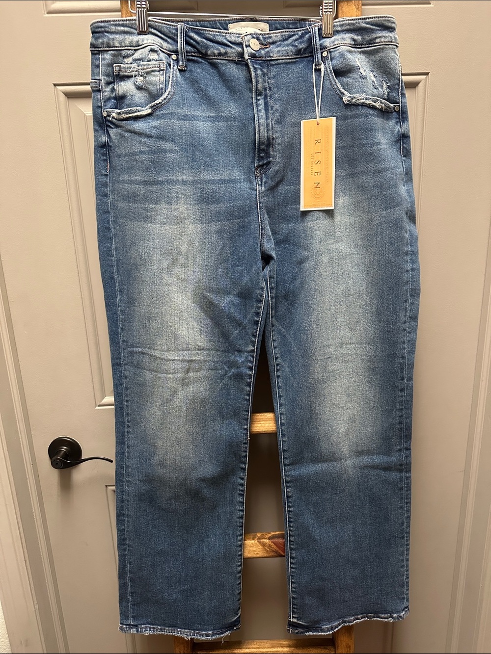 Risen Women's Straight-Leg Jeans in Medium Blue
